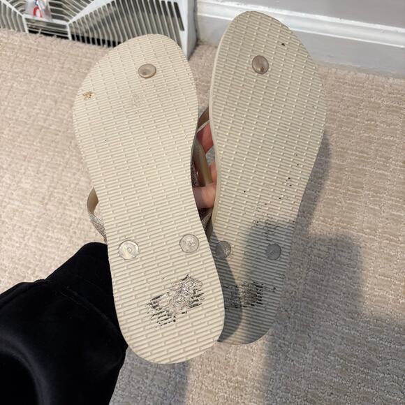 Havianas Womens Rubber Flip Flop Sandals Cream Sparkle Gold Size 41-42 Summer - Picture 3 of 4